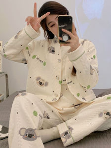 Bộ Đồ Ngủ Cotton Pha Không Khí Cho Bà Bầu Mùa Đông Dày Dặn Thoải Mái Dễ Mặc Quần Dài Có Thể Mặc Ngoài Trời