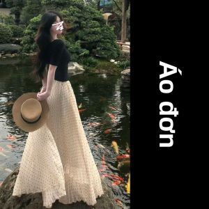 PEIZIXUAN | Đầm Mới Hè Dây Nịt Eo Chấm Bi Đen Phong Cách Pháp