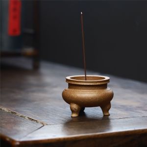 Creative Handmade Purple Clay Incense Burner Yixing Original Mine Segment Mud Huanglongshan Clay Three-legged Tea Set Ornament