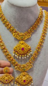 Temple Art Matte Gold Finish Double Chain Necklace/Short and Long Necklace Haram