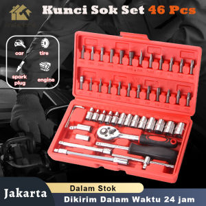 Kunci Socket Wrench 46 pcs Pas Socket Set 1/4 Car Repair Tool Perbaikan Service Bengkel Mobil Motor Universal Kombinasi Emergency Multifungsi Praktis Murah Bagus