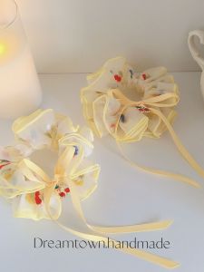 Handmade Embroidered European Tulle Hair Ties Sweet Girl Heart Shaped Hair Accessories Dreamtown Tender Yellow Cherry Original