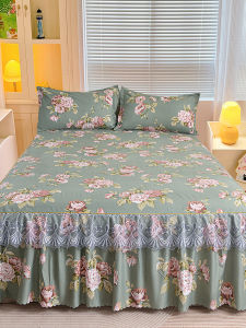 Washed Cotton Lace Bed Skirt Three-Piece Set Non-Slip Bed Sheet Cover Full Cotton 1.5m 1.8m 2m Bedding Accessories