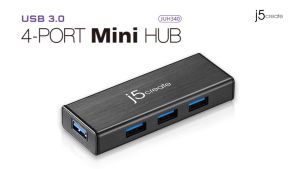 J5create USB 3.0 4-Port Mini Hub with Power Cord - JUH340