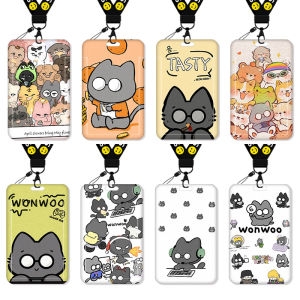 Cement Cat Card Cover Meal Card School Card Bus Pass Student Water Card Certificate Work Permit Badge Certificate Holder School Card Keychain with Lanyard Halterneck Work Card Job Card Full round Youzhou Edge Boys and Girls
