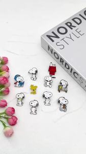 Bandai | 10pcs Snoopy Enamel Pins Set Cartoon Charlie Brown Woodstock Kawaii Anime Metal Brooches Cute Lapel Pins for Backpack