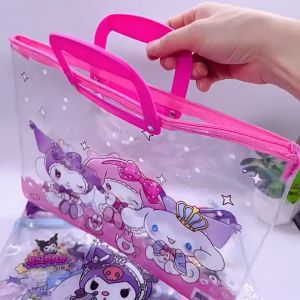 Plastic Envelope File Zipper Clear Long With Handle School Supplies Cartoon A4  PUSH LOCK For Student stationery PVC