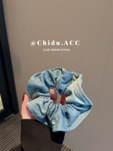 Washed Denim Hair Ties Womens Fashionable Elegance Diamond Embellished Hair Bands Large Elastic Hair Bands Stylish Hair Accessories