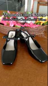 New Womens black shoes Korean style fashionable rubber black shoes stylish non-slip 5CM high-heeled black shoes student black shoes suitable for work wear high quality fashionable waterproof outdoor black shoes 095523