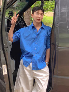 American Style Cotton Linen Mens Shirt Thin Breathable Slim Fit Short Sleeve Sun Protection Open Cardigan Casual Versatile Linen Workwear Shirt Trendy