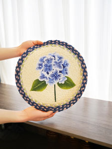 New Spring Floral Series Handwoven Coaster Table Mat Heat Resistant Pad Plate Mat Southeast Asia Yellow Flax Nordic Style round