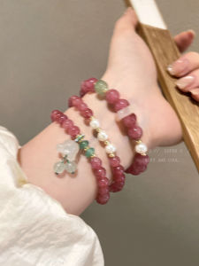 Natural Strawberry Quartz Bellflower Hand Bracelet Womens Double Layer Stacking High-End Beaded Hand Jewelry
