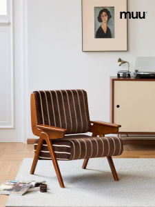 Muu French Vintage Single Sofa Chair Artistic Leisure Balcony Designer Fabric Home Furniture Nordic Style Solid Wood Frame