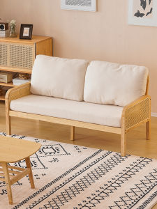 All-Mahogany Small-Scale Fabric Sofa Simple Homestay Style Double-Row Straight-Line Assembly Required Sofa for Adults