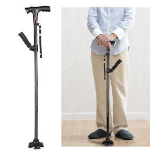 Collapsible Telescopic Folding Cane Elder Cane LED Walking Trusty Sticks Elder Crutches for Mothers The Elder Fathers with Alarm