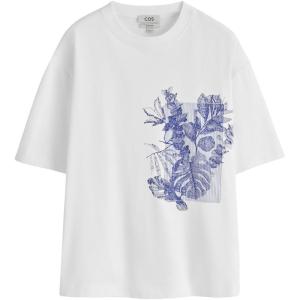 COS Loose Fit round Neck Printed T-Shirt White New Summer Fashion Urban Style Cotton Blend Short Sleeve Casual Top for Men