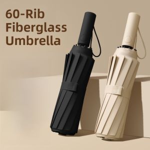 Automatic Folding Umbrella Large Size Black Glue Sunshade UV Protection Reinforced Sunny Rain Umbrella Macaron Color Fiberglass