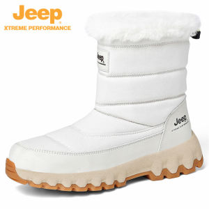 Jeep Winter Thickened Fleece Snow Boots for Men and Women Waterproof Warm Cotton Ankle Boots with Artificial Plush Lining