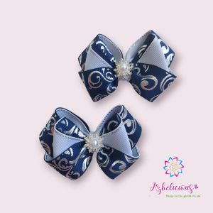Azhelicious cute elegant with pearl rhinestone center piece bow kids hair tie hair clip sold by pair