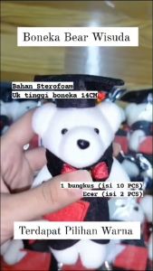 10pcs Boneka Bear Wisuda Sterofoam 12cm - Boneka Beruang BB003 - Hitam