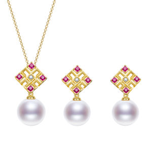 White Round Freshwater Pearl Earring Pendant Set