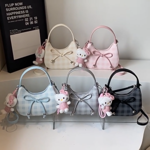 [Tặng kèm gấu] Túi xách đeo chéo túi nữ xách tay dáng mầu kẻ ô phối nơ siêu xinh Thanhthushop68 095