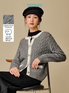 INMAN | Áo Cardigan Kẻ Màu Dệt Kim Tay Dài Thu Đông