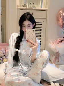 ซอส Laolao Milk Blue Haki Haki Original Line เสื้อผ้า Nightgown น้ําแข็ง ผ้าไหม ชุดสองชิ้นสําหรับหญิงสาว ฤดูใบไม้ผลิ 2023 คอลเลกชัน