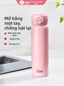 HEENOOR | Cốc Cách Nhiệt Inox 316L Cho Phụ Nữ Có Nắp Gập