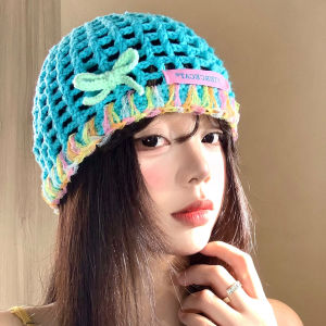 BAOYINFEI | Blue Lace Bow Cutout Knit Breathing Smaller Face Cap