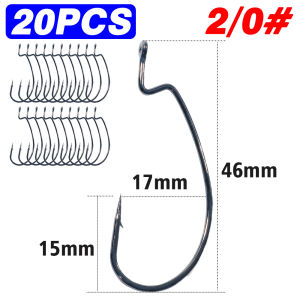 Lakbat 20PCS Wide Gap Worm Hooks High Carbon Steel Barbed Texas Rig Hooks Sharp Bass Hooks for Soft Lures Fresh Saltwater Fish