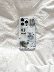 Water Blue Gradient Graffiti Dog Cute Double Layer Phone Case for  17ProMax 16Pro 15 Cartoon 14 Girl Heart 13  Style