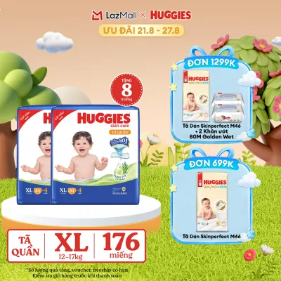 [17-24.08 GIẢM THÊM 90K] Combo 2 Gói Tã/bỉm quần HUGGIES SKINCARE MEGA JUMBO size XL84+4 miếng
