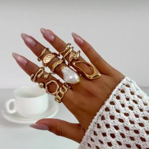 Ingemark | Ingemark 12Pcs/Set Vintage Imitation Pearl Water Drop Open Rings for Women Goth Irregular Geometric Ring Wedding Finger Jewelry