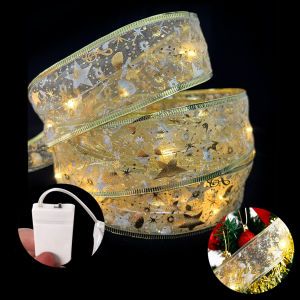 Polocat đèn LED hai lớp dập nóng ruy băng Ruy băng lưới giáng sinh đèn dây ruy băng giáng sinh nơ đèn lồng với đèn LED tự làm dải ánh sáng Cây giáng sinh đèn đồ trang trí treo