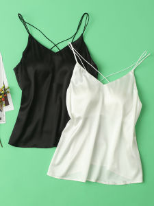 Silk Satin 16 Momme Silk No Wear Bra Tank Top Women Inner Wear Summer Backless Vest Comfortable Underwear Strap Design