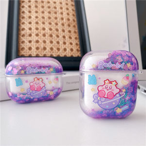 Cute Transparent Airpods 1 2 Generation Protective Case for Airpods Pro 3 Cartoon Planet Quicksand Apple Bluetooth Headset Casing Earphone Cover Accessories Flowing Bling Sequins