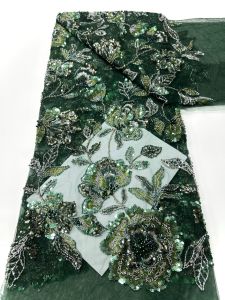 OLEVO | Luxurious Gold Floral Lace Fabric With Beaded Mesh Embroidery For Wedding Dress Party Gown Elegant Sewing Material AT2950