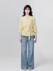 ZISUO | Yellow Summer V-Neck Blouse