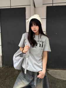 American Style Short Sleeve T-Shirt Women Summer Vintage Street Letter Print Slim Fit Top Bodpeople Cotton Polyester Blend