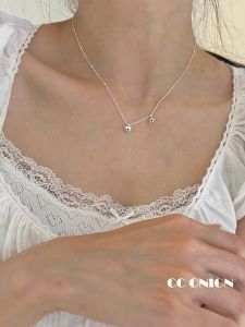 Korean Style S925 Silver Star Heart Bead Necklace Simple Personality Dual Combination Fresh out Original Design Fashion Jewelry