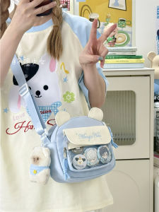 Cute Cat Transparent Slant Bag Small Phone Bag for Students Womens Fashion Sweet College Style Soft Handle Shoulder Bag