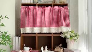 Vintage Farmhouse Gingham Curtain White Lace Patchwork Short Valance for Kitchen Cabinet Window Door Rod Pocket Decor