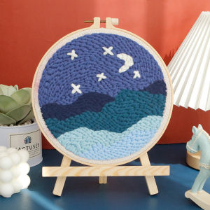 RUOPOTY Flowers Diy Punch Needle Embroidery Starter Kits Crafts Poking Embroidery Painting Hoop Yarn Rug For Home Decor 20x20cm
