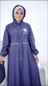 ZOTTA Jas Hujan Gamis Wanita Muslimah Warna Biru Navy Bahan Tebal Anti Rembes