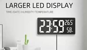 Large Digital Wall Clock with TEMP Humidity 3 Display Modes Night Mode Table Clock 12/24H Snooze LED Alarm Clock for Living Room