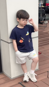 Set bộ cotton planet vũ trụ rực rỡ bé trai áo thun cotton quần short 1 đến 7 tuổi BERNIE T1025B24Đ