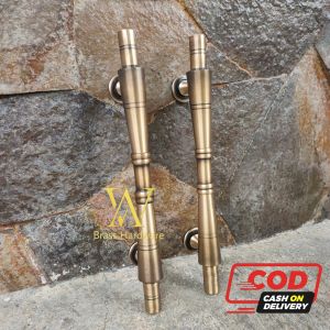 Handle Pintu Rumah Kuningan Motif Bambu Antik 34 cm 2 pcs