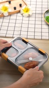 LetYeah Lunch Box 3 Grid Anti Bocor Kotak Bekal Makan Anak 850ml Gratis Garpu