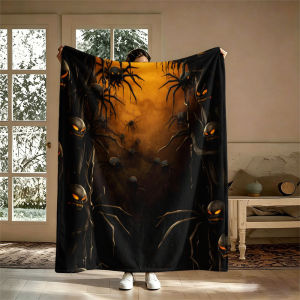 BILIBILI | Skull Spiders Orange Flannel Blanket Perfect for Sofa Office Bed Travel Sleep Read Relax Camping Four Season Use